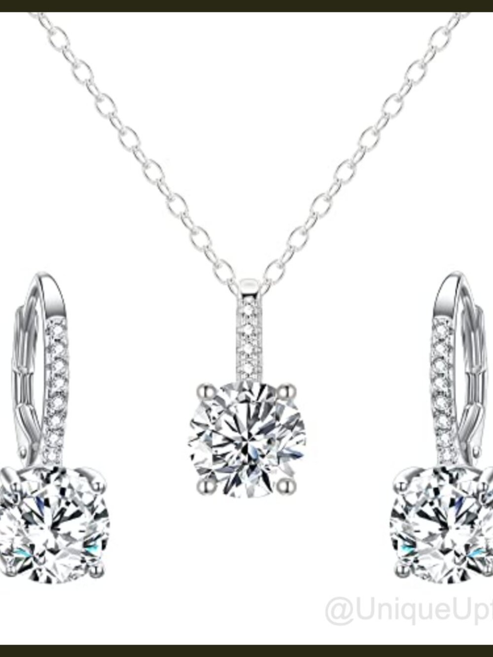 925 Sterling Silver White CZ Bridal Jewelry Set Necklace Earrings